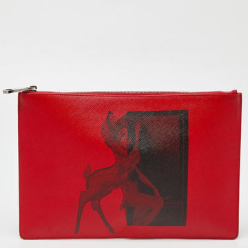 GIVENCHY Red Print Leather Flat Zip Pouch