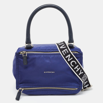 GIVENCHY Two Tone Blue Nylon and Leather Medium Pandora Box Crossbody Bag