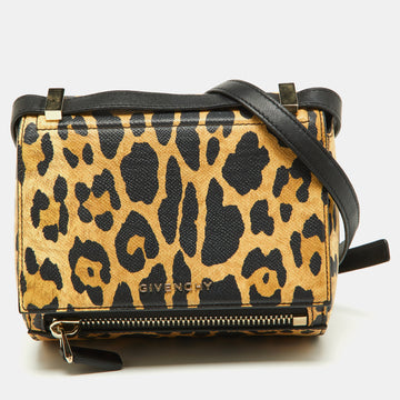 GIVENCHY Brown/Black Leopard Print Leather Mini Pandora Crossbody Bag