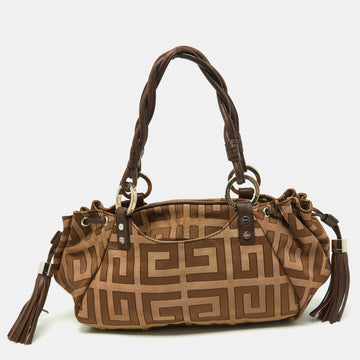 GIVENCHY Beige/Brown Monogram Canvas and Leather Drawstring Hobo