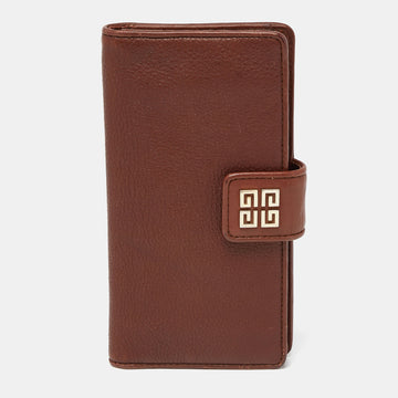 GIVENCHY Brown Leather Logo Flap Continental Wallet