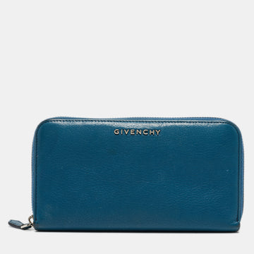 GIVENCHY Blue Leather Logo Zip Around Continental Wallet