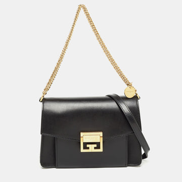 GIVENCHY Black Glossy Leather Small GV3 Shoulder Bag