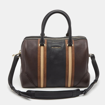 GIVENCHY Dark Brown Leather Striped Lucrezia Duffel Bag