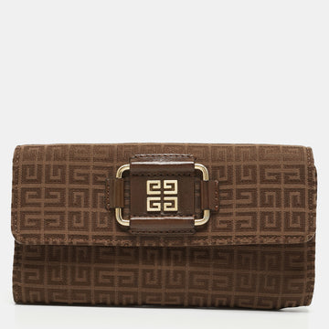 GIVENCHY Brown Monogram Canvas and Leather Logo Buckle Trifold Wallet