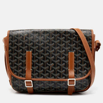 GOYARD Brown ine Coated Canvas and Leather Belvedere MM Saddle Bag