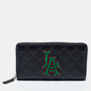 Gucci x MLB Black Guccissima Leather LA Dodgers Zip Around Wallet