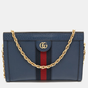 Gucci Blue Leather Small Ophidia Web Shoulder Bag