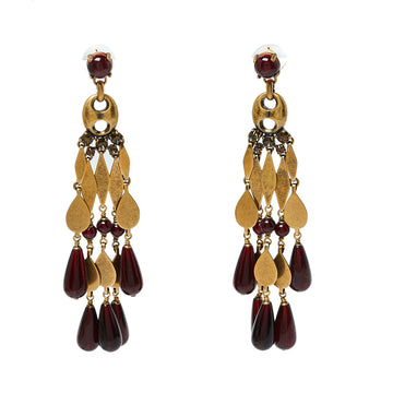 Gucci Aged Gold Tone Garnet Beaded Chandelier Earrings