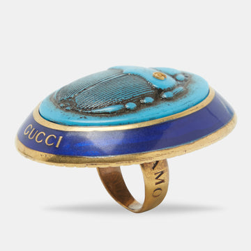 Gucci Aged Gold Tone Turquoise Beetle Cocktail Ring S