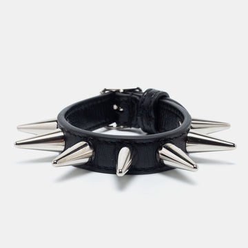 Gucci Black Leather Spike Studded Bracelet S