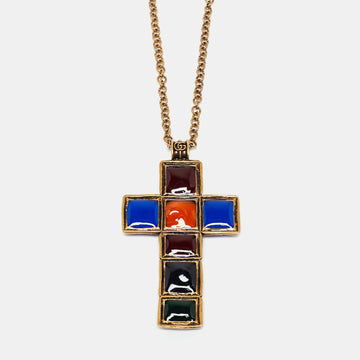 Gucci Multicolor Gripoix Cross Pendant Necklace