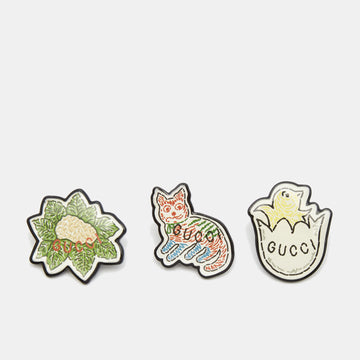 GUCCI Resin Cat Chick & Cabbage Lapel Pin Set of 3