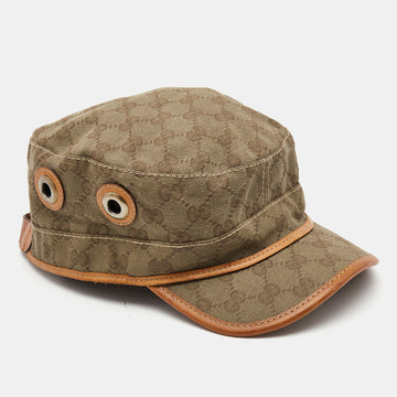 GUCCI Brown GG Canvas Eyelet Detail Military Hat S