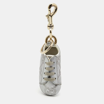 GUCCI Silver ssima Leather Bag Charm & Key Holder