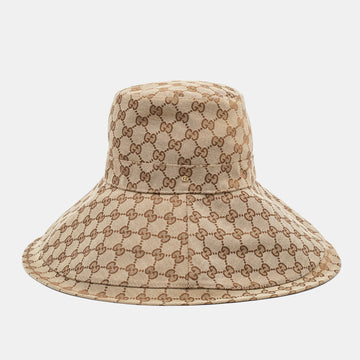 GUCCI Brown GG Canvas Jacquard Wide Brim Bucket Hat S