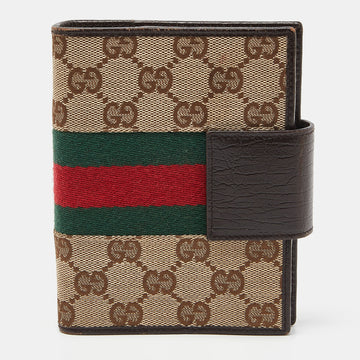 GUCCI Beige/Brown GG Canvas and Leather Small Web Ring Agenda Cover