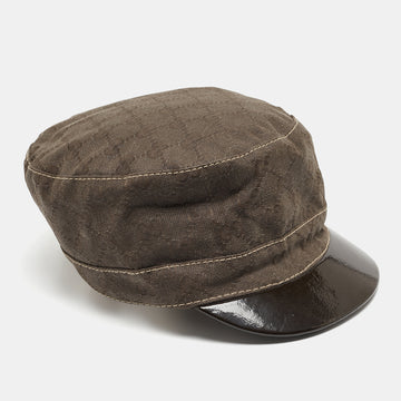 GUCCI Vintage Brown GG Canvas and Patent Leather Newsboy Cap S