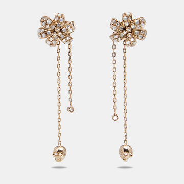 Gucci Flora Diamond Moonstone 18K Yellow Gold Tassel Earrings