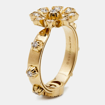 Gucci Flora Diamonds 18k Yellow Gold Ring Size 57