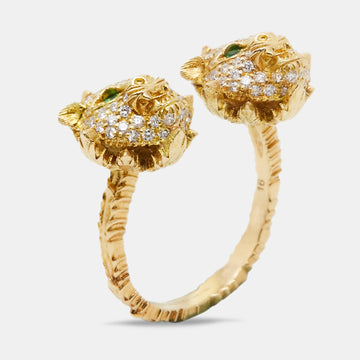 Gucci Le Marche des Merveilles Diamonds Tsavorite Garnet 18k Yellow Gold Ring Size 56