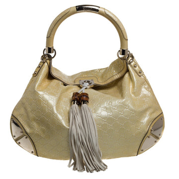 Gucci Large Indy in Yellow/White Guccissima Patent Leather Hobo