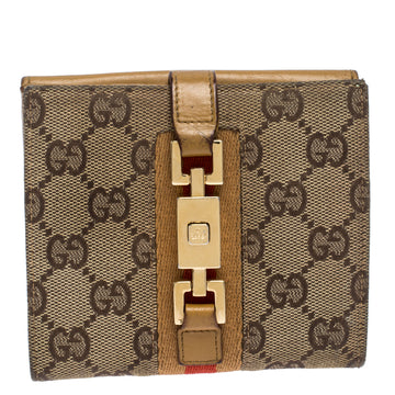 Gucci Tan/Beige GG Canvas and Leather Jackie Compact Wallet