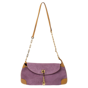 Gucci Purple/Tan Suede and Leather Tiger Charm Shoulder Bag