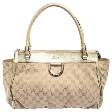 Gucci Beige/Gold GG Canvas and Leather D Ring Tote