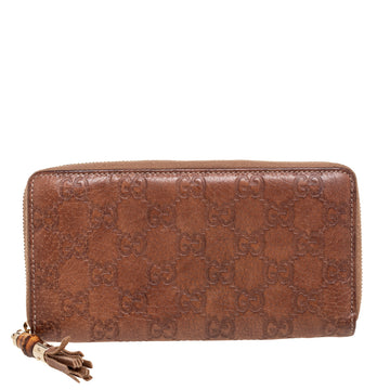 Gucci Brown Guccissima Leather Bamboo Tassel Continental Wallet