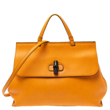 Gucci Orange Leather Large Bamboo Daily Top Handle Bag