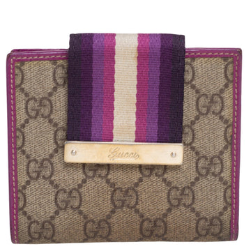 Gucci Purple/Beige GG Canvas and Leather Web Flap French Wallet