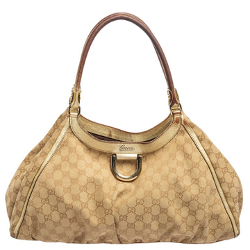 Gucci Gold/Beige GG Canvas And Leather Abbey D-Ring Shoulder Bag