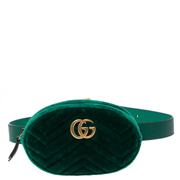 Gucci Green Matelasse Velvet GG Marmont Belt Bag