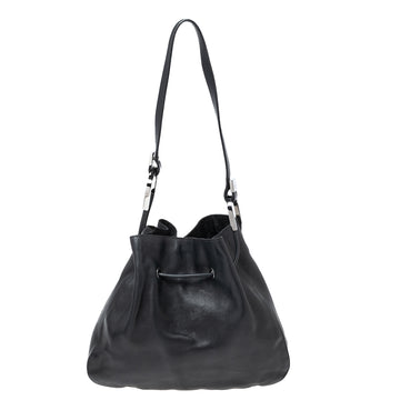 Gucci Black Leather Drawstring Bucket Bag