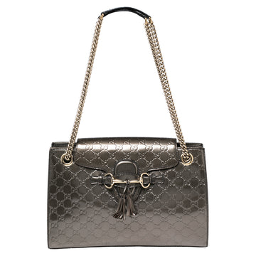 Gucci Dark Grey Guccissima Patent Leather Large Emily Chain Shoulder Bag