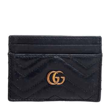 Gucci Black Chevron Leather GG Marmont Card Holder