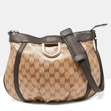 Gucci Brown/Beige GG Crystal Canvas And Leather Abbey D-Ring Crossbody Bag