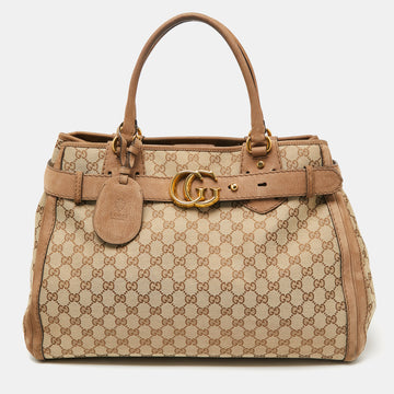 Gucci Beige GG Canvas and Nubuck Large GG Running Satchel