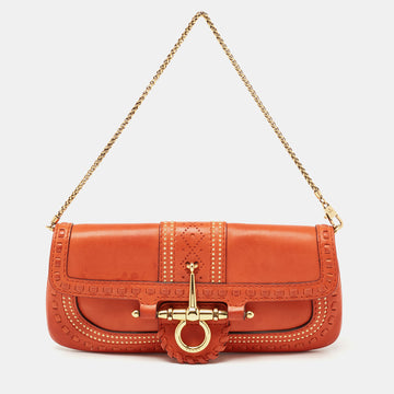 Gucci Orange Leather Snaffle Bit Chain Baguette Bag