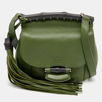 Gucci Green Leather Nouveau Fringe Crossbody Bag