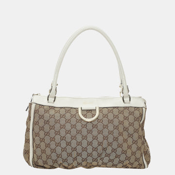 Gucci Beige/Brown/White GG Abbey D-Ring Canvas Shoulder Bag