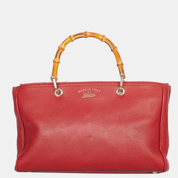 Gucci Red Bamboo Shopper Leather Satchel