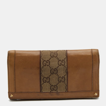 Gucci Tan/Beige GG Canvas and Leather Flap Continental Wallet