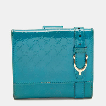 Gucci Turquoise Microguccisima Patent Leather Compact Wallet