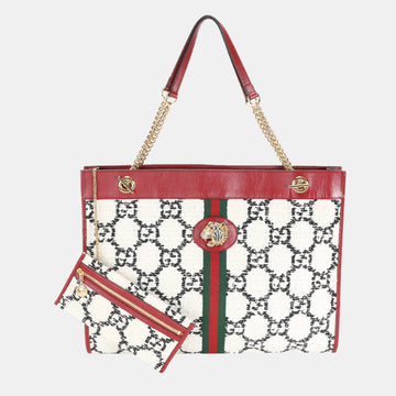 Gucci GG White Tweed Leather Large Rajah Chain Tote Bag