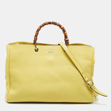 Gucci Yellow Lime Leather Large Bamboo Handle Shopper Tote