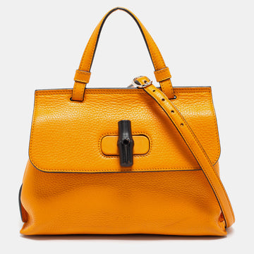 Gucci Tangerine Leather Small Bamboo Daily Top Handle Bag