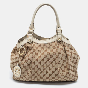 Gucci Beige GG Canvas And Leather Sukey Satchel
