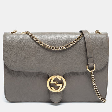 Gucci Grey Leather Interlocking G Shoulder Bag